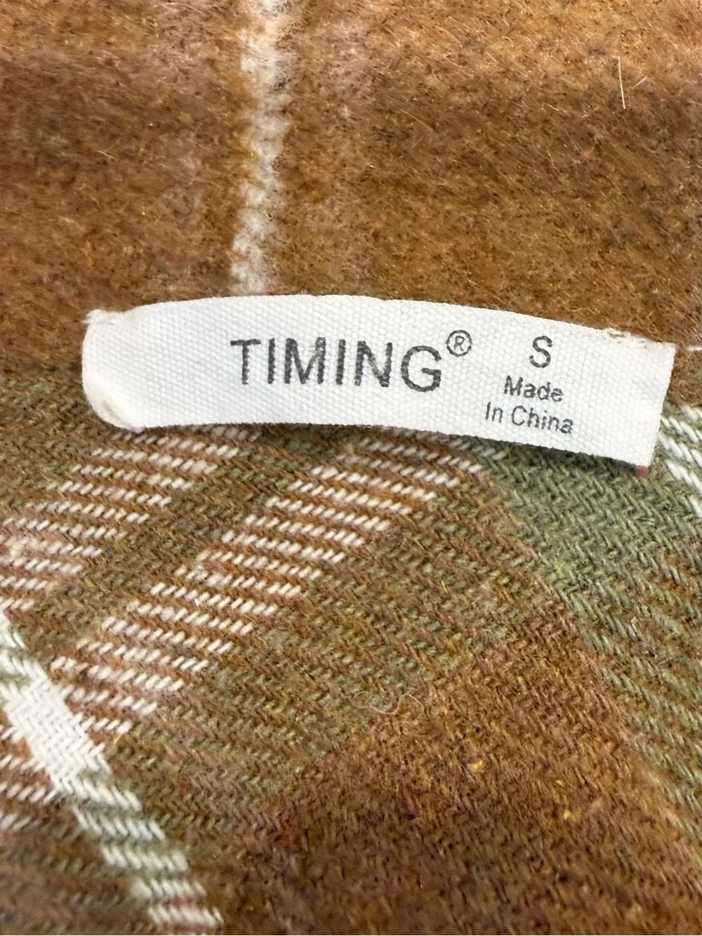 Timing Brown Plaid Shacket Jacket Button Front Utility Pockets Boho Cottagecore